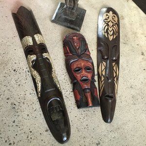 African Hand Carved Large Wood Masks and statue